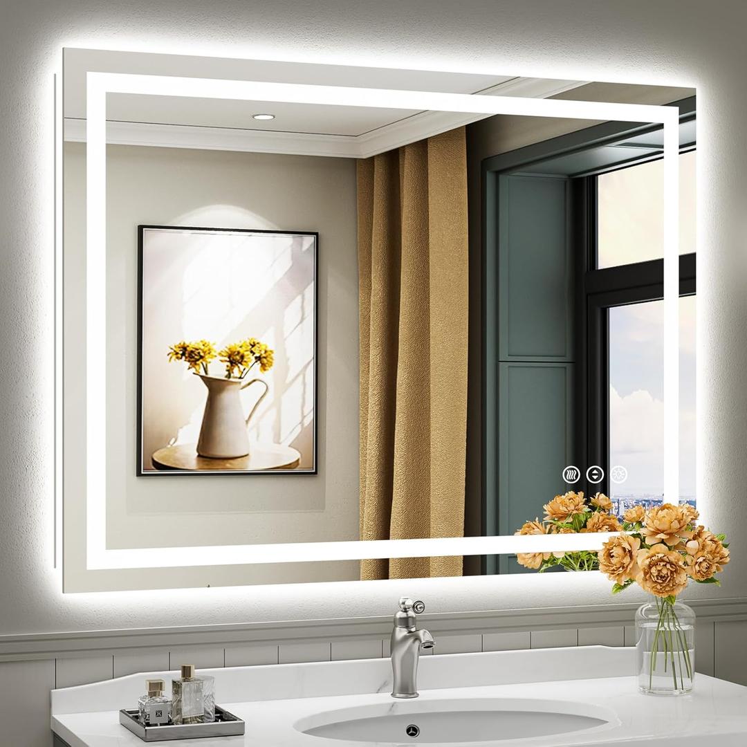 48"x36" LED Bathroom Mirror with Lights, Backlit & Front Lit, Anti-Fog Lighted Bathroom Vanity Mirror for Wall, Memory Function, Dimmable, HD Tempered Glass, Shatter-Proof