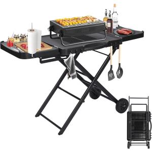 Foldable Grill Cart for Ninja Woodfire Grills,Large Grill Stand with Wheels, Compatible with Blackstone, Ooni, Weber and Griddle up to 50.9" x 21", with Paper Towel Holder & J-Hooks Safety Locks Foldable Grill Cart for Ninja Woodfire Grills,Large Grill Stand with Wheels, Compatible with Blackstone, Ooni, Weber and Griddle up to 50.9" x 21", with Paper Towel Holder & J-Hooks Safety Locks