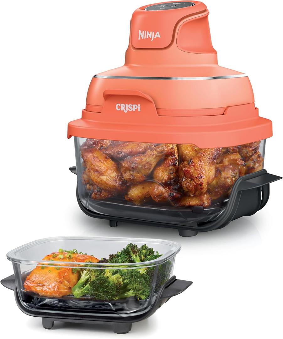 Ninja Crispi 4-in-1 Glass Air Fryer | 450F | Non-Toxic | 4QT & 6-Cup Glass Containers w/Lids | Microwave, Freezer, Dishwasher Safe | Max Crisp, Air Fry, Bake, Recrisp | Orange Pepper | FN101OR