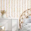 HAOKHOME Boho Peel and Stick Wallpaper Brush Strokes Stripes Removable Terracotta/White Chevron Vinyl Self Adhesive Mural 17.7in x 9.8ft