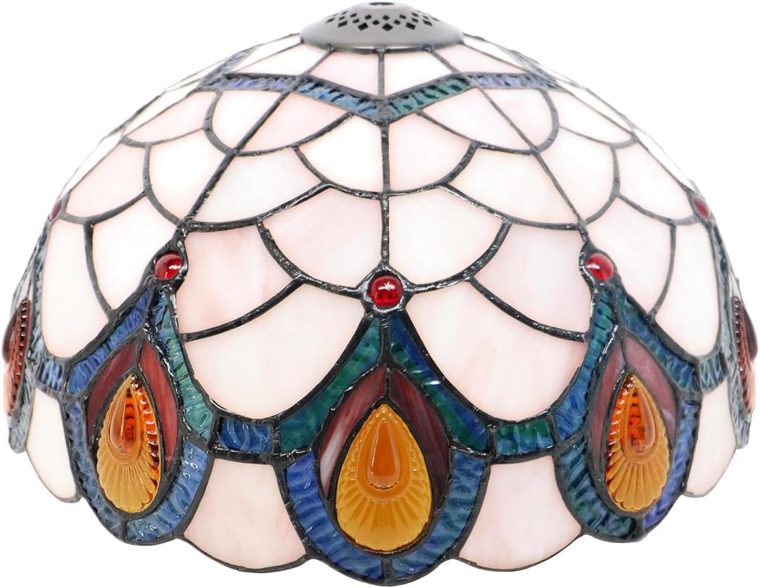 Tiffany Lamp Shade 12Inch Accessories Replacement Pink Crystal Stained Glass Lampshade Only for Floor Lamps, Table Lamps,Pendant Lamps (Pink Crystal G)