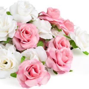  Mini Pink and White Roses Artificial Flowers Bulk, 1.6" Small Silk Fake Roses Flower Heads for Decoration, Crafts, Wedding Centerpieces Party Home Decor