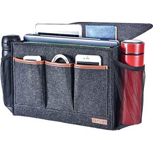 Zafit Bedside Caddy, Large Size Storage Organizer with 8 Pockets - Holds Magazines, Remotes, Phone (13.4'' x 18.1'', Dark Grey)