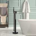 Freestanding Bathtub Faucet with Handheld Sprayer, Matte Black Floor Mount Tub Filler, High Flow Waterfall Brass Bath Shower Faucet for Modern Bathroom sink