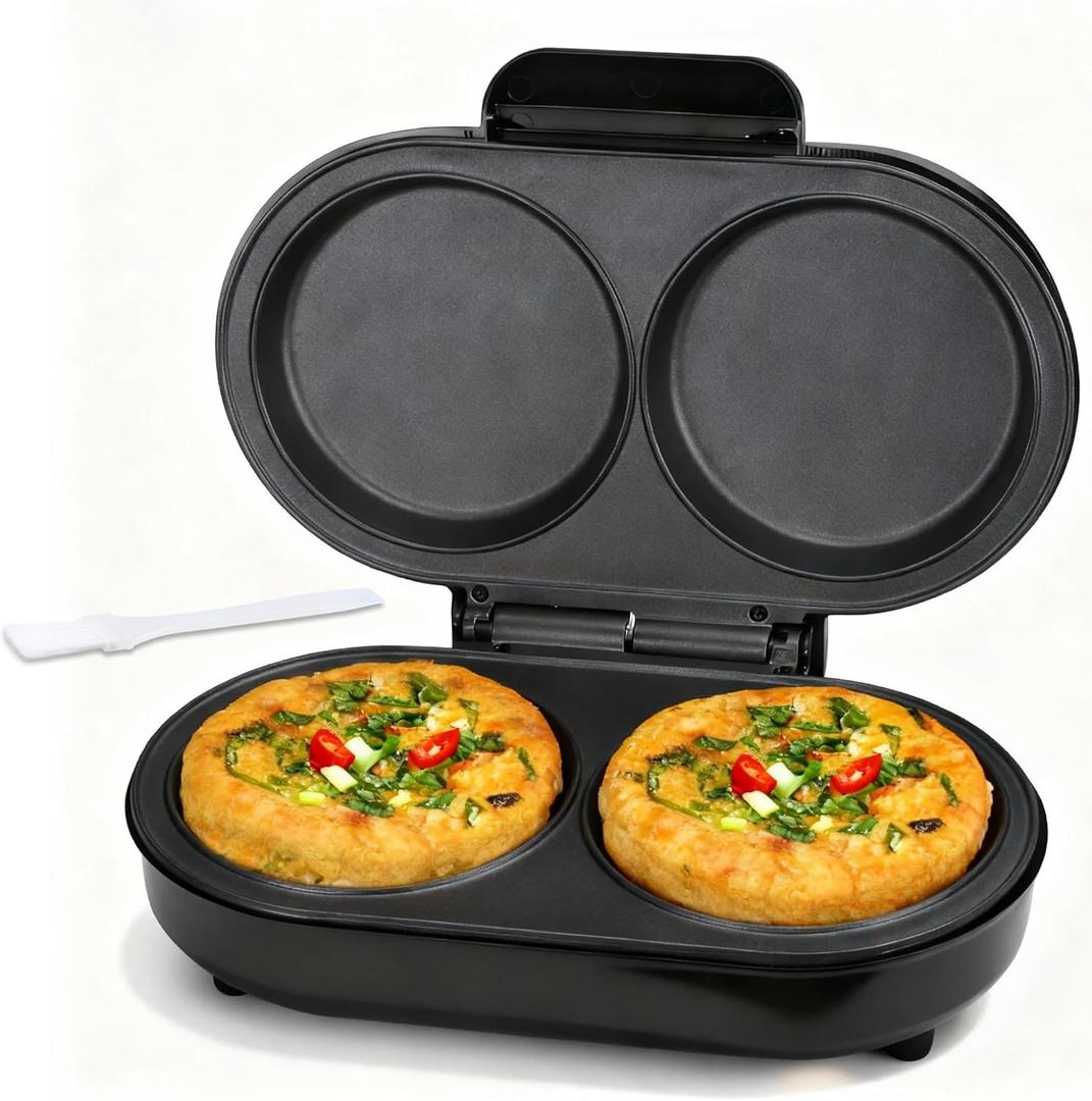 FineMade Omelette Maker Electric, Omelette Pan Nonstick, Dual Omelette Makers with 2 x 4.75 Round Grooves, Egg Bite Maker, Electric Double Egg Pan, Mini Pancake Maker, Breakfast Sandwich Maker, Black