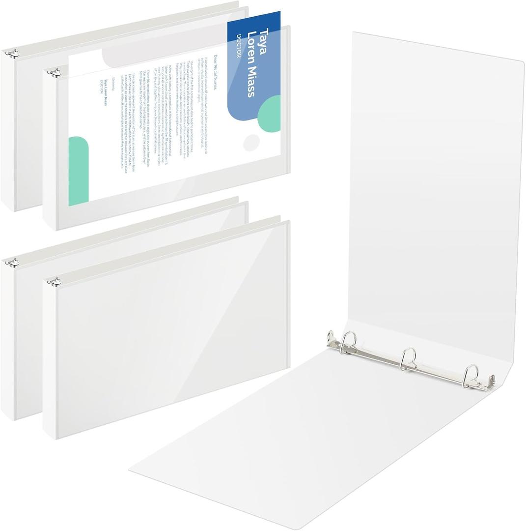 4 Pcs 11 x 17 Inch View Binders with Cover Pocket, 0.5 Inch, White