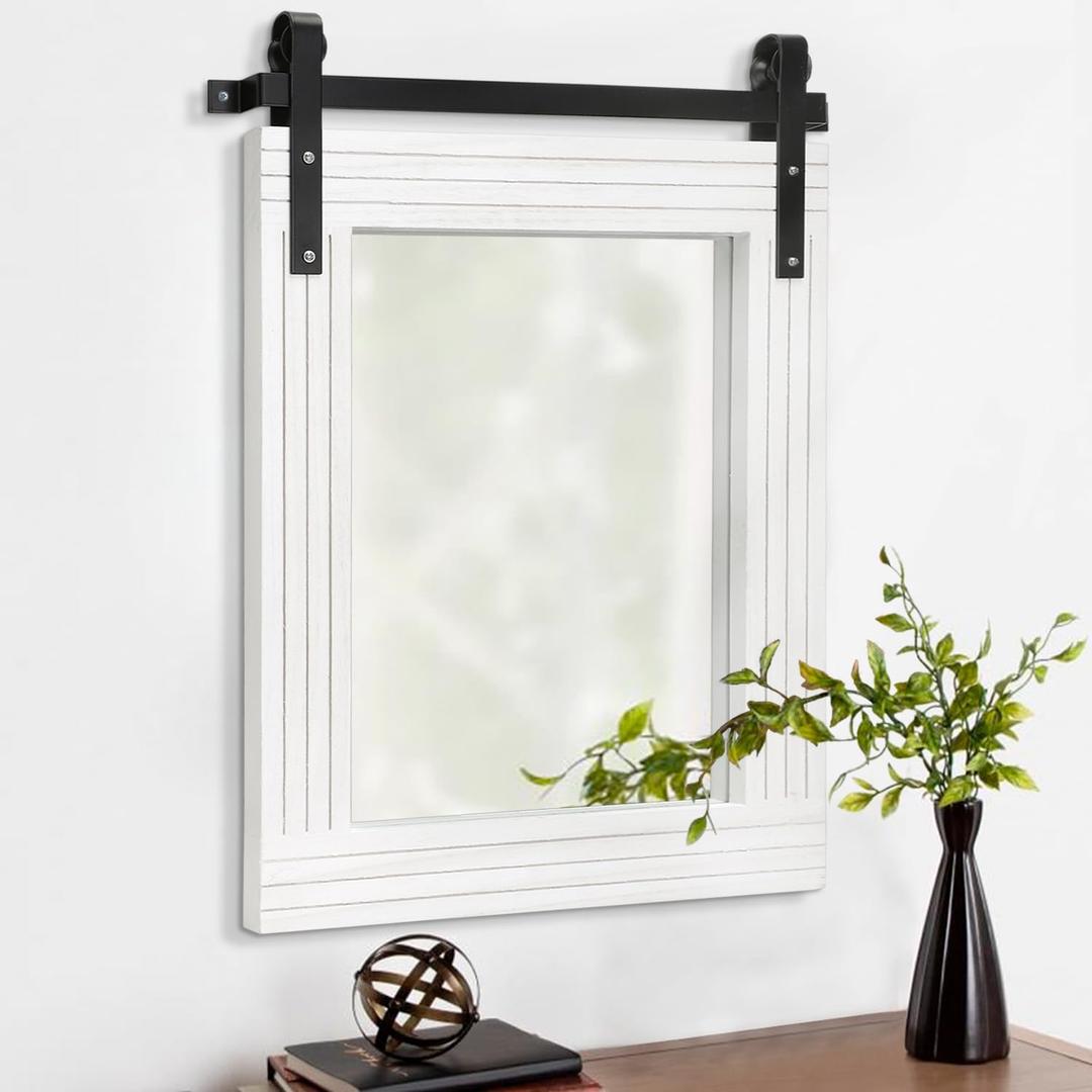 AAZZKANG White Wood Framed Mirror Rectangle Farmhouse Wall Mirror Decor for Bathroom Bedroom Living Room Entryway 20"x16"