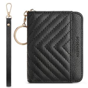 BOSTANTEN Credit Card Holder Wallet RFID Blocking Leather Small Wallet for Women Zipper Keychain Wallet with Wristlet Black