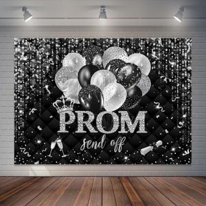 2026 Prom Send Off Backdrop Black and Silver Crown Graduation Party Decorations Class of 2026 Grad Prom Night Photography Background Cake Table Banner (7x5ft)