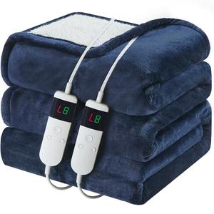 DANENOSA Electric Heated Blanket Queen Size 84''x90'' Soft Flannel & Sherpa Electric Blanket with 10 Heating Levels, Automatically Shut Down After 8h with Overheat Protection Machine Washable