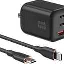 Minthouz 67W GaN Charger, 3-Port Fast Charging Power Adapter with Type-C & USB-A, for iPhone 17/16/15, iPad Pro, MacBook Air/Pro, Galaxy S25/S24, Google Pixel, Compact Travel Charger with 3.9FT Cable