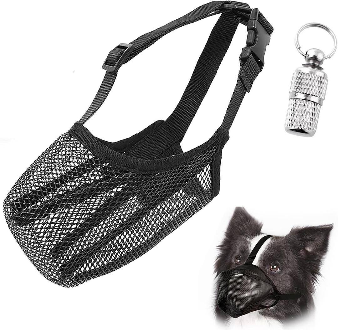 Dog Muzzle, Folded Soft Mesh Dog Muzzle for Small to Medium Sized Large Dogs with Adjustable Straps Fixed Buckles to Prevent Biting, Chewing Licking (M, Black) (M)