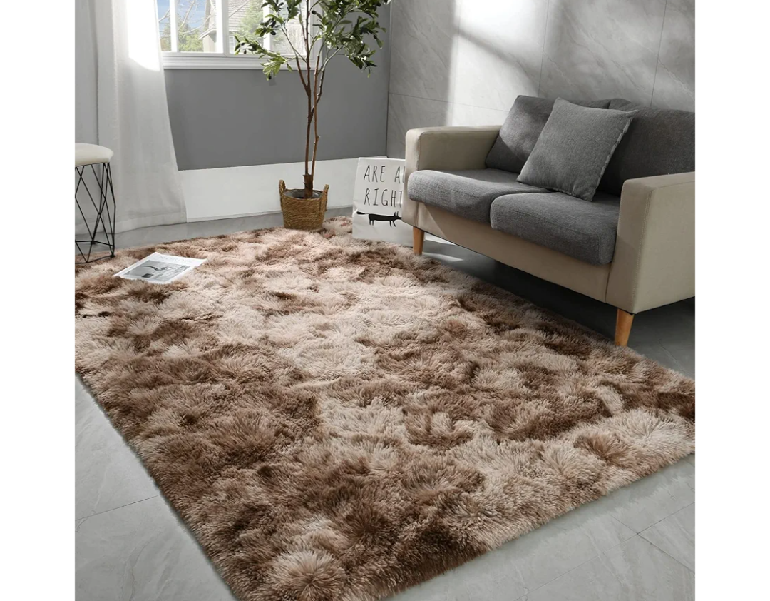 Hutha 9x12 Large Area Rugs for Living Room, Super Soft Fluffy Modern Bedroom Rug, Tie-Dyed Brown Indoor Shag Fuzzy Carpets for Girls Kids Nursery Room Home Decor