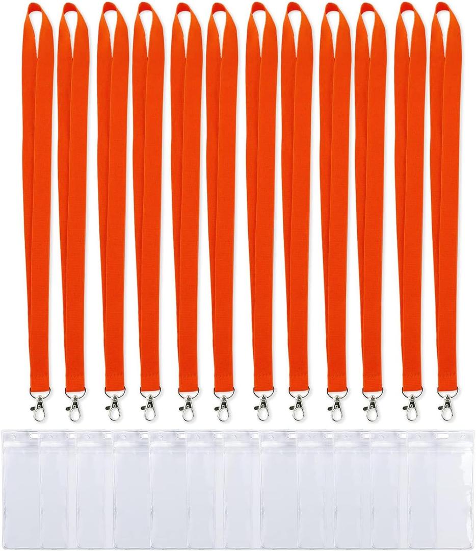 12-Pack Orange Lanyard with ID Holder - Durable Neck Strap for Work Badges, School ID, Cruise Cards, Office & Events(Orange, 12PCS)