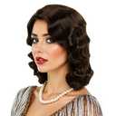 MEDISIFA Long Brown 1920s Wig for Women Gatsby roaring 20s Finger Wave Party Synthetic Full Vintage Wigs for Womens Lady Cosplay Costume Fancy Dress 1920 Flapper Wig