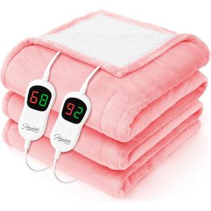 Homemate Electric Heated Blanket King - 100"x90" Heating Bed Blankets Throw with 10 Heating Levels 8 Hours Auto Off Fast Heating Over-Heated Protection Ultra Soft Warm Flannel ETL Certified Pink