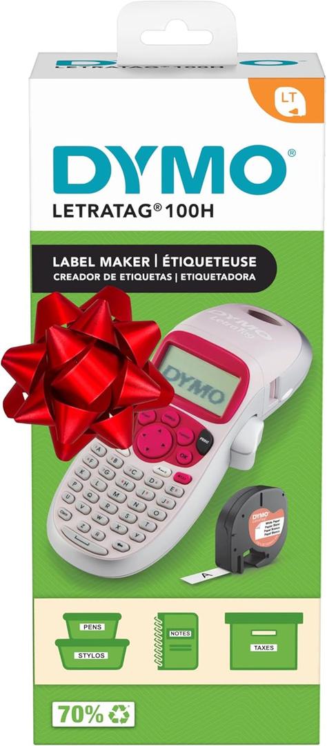 DYMO LetraTag LT-100H Handheld Aesthetic Label Maker | ABC Keyboard Label Printer with Easy-to-Use, 13 Character LCD Screen | Great for Home & Office Organization | Pink (New)