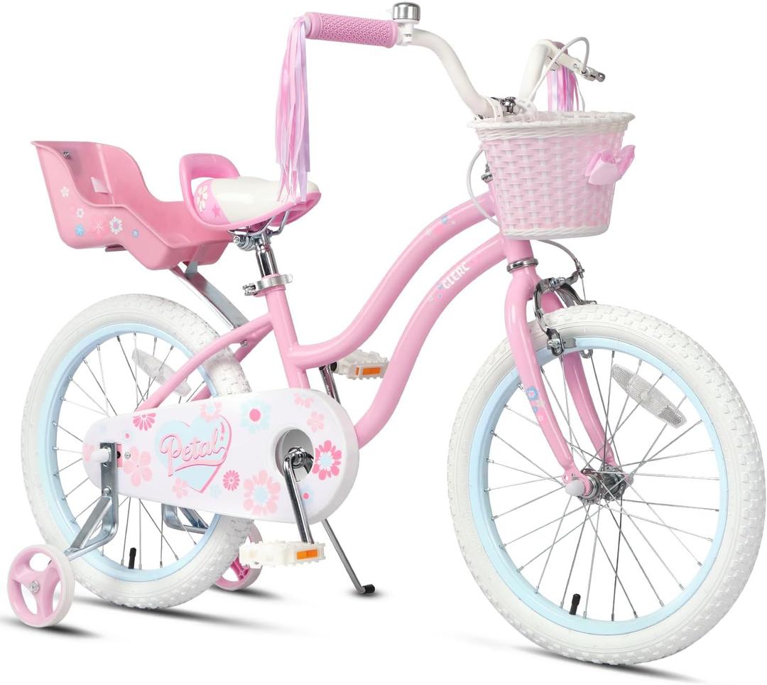 Glerc Petal Girls Bike, 12-18 Inch Kids Bike for Ages 2-9 Years Old Children, Princess Style Kids Bicycle with Training Wheels & Basket & Streamers, Multiple Colors