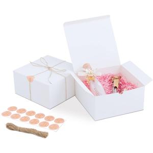 YUEFANBOX 12 Pack White Gift Boxes, 8x8x4in, with Lids, 80ft Twine, Stickers & Tape, Easy Assemble for Bridesmaid Proposal, Wedding, Party Favors