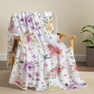 Tupmnbry Watercolor Flower Throw Blanket Colorful Botanical Floral Printed Blanket Super Soft Flannel Throw Blankets Lightweight Fluffy Plush Fuzzy Bed Blankets for Bedding Sofa 60"X80"