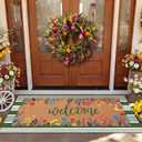Tinideya 2 Pcs Door Mat Welcome Non Slip Coir Mats Floor Layering Doormats Seasonal for Front Porch Entryway Decor(16.14 x 47.24 Inches,Spring Flowers,Green Brown)