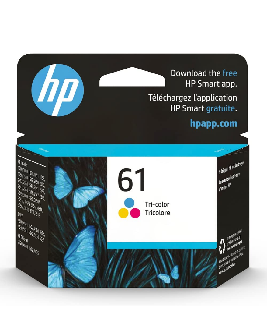 HP 61 Tri-color Ink | Works with DeskJet 1000, 1010, 1050, 1510, 2050, 2510, 2540, 3000, 3050, 3510; ENVY 4500, 5530; OfficeJet 2620, 4630 Series | Eligible for Instant Ink | CH562WN