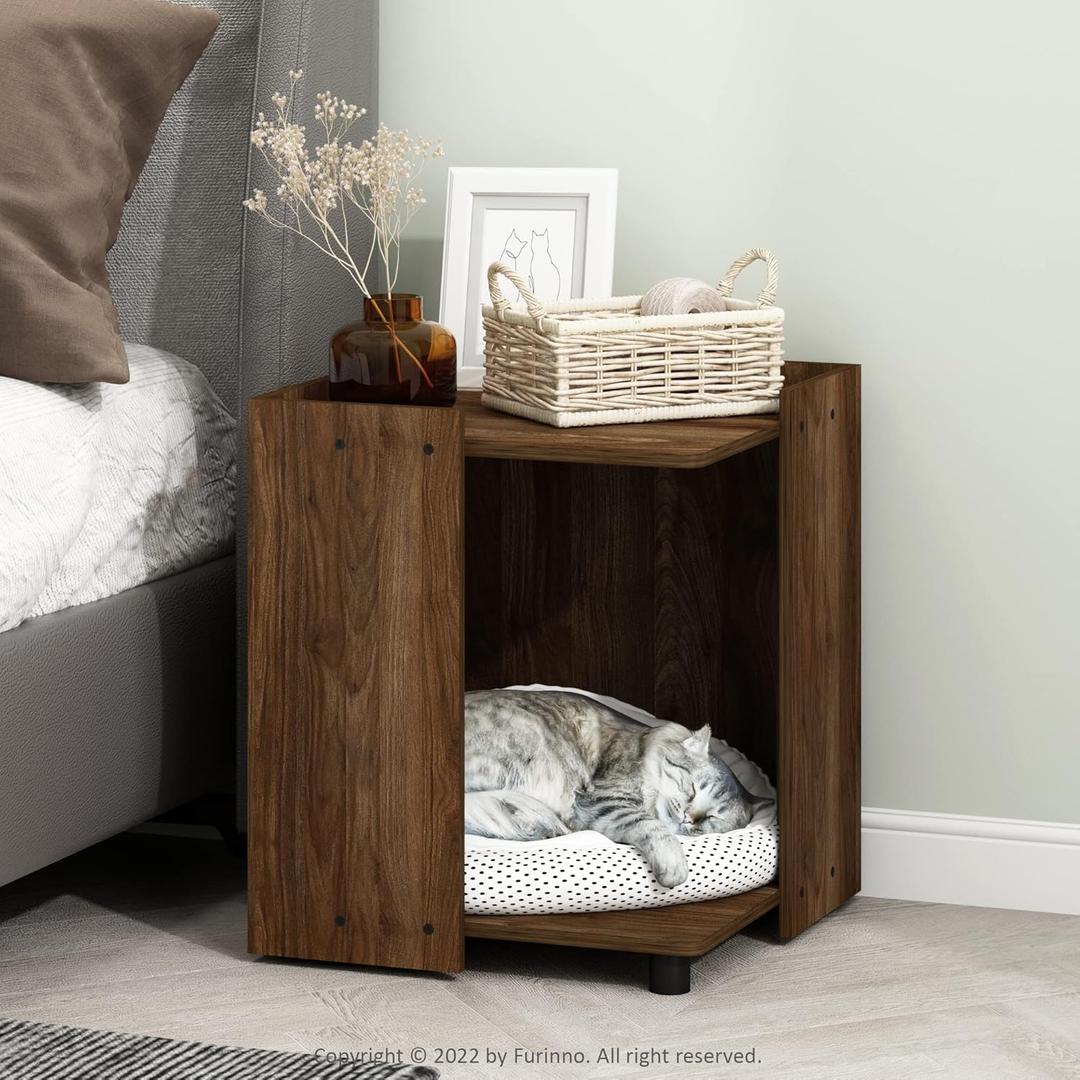 Furinno PELI Side Table, Square End Table with Storage Shelf, Night Stand, Bedside Table, for Living Room, Bedroom, Columbia Walnut