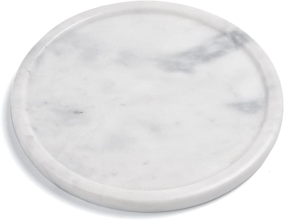 Natural Grey Marble Tray - Real Stone Decorative Tray, Genuine Marble for Bathroom, Kitchen, Dresser, Vanity - Holds Jewelry, Perfume, Shampoo - 8" Round