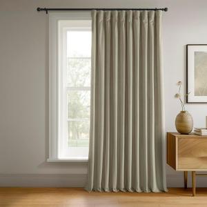 HPD Half Price Drapes Signature Velvet Thermal Blackout Curtains for Living Room 84 Inch Long (1 Panel) Rod Pocket Insulated Blackout Curtains for Bedroom Window Curtains, 100W x 84L, Cool Beige
