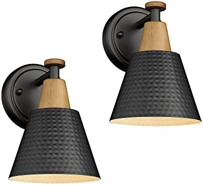 FEMILA Wall Sconces Set of 2, 1-Light Matte Black Bathroom Light Fixtures, Modern Single Vanity Light Wall Lamp with Hammered Metal Shade, 4FG59B-2 BK