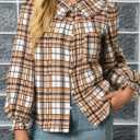 Tankaneo Womens Peter Pan Collar Button Down Shirts Long Sleeve Plaid Blouse Dressy Casual Fall Tops (L, Brown)