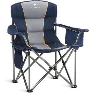 ALPHA CAMP Oversized Camping Folding Chair Heavy Duty with Cooler Bag Support 450 LBS Steel Frame Collapsible Padded Arm Quad Lumbar Back Chair Portable for Lawn Outdoor,Blue