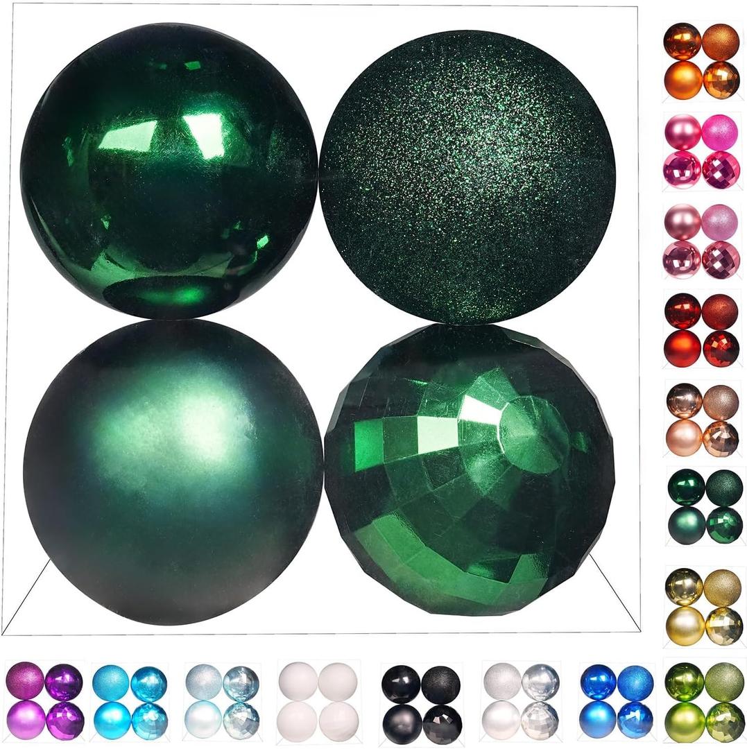 Emopeak 4Pcs Christmas Balls Ornaments for Xmas Christmas Tree - 4 Style Shatterproof Christmas Tree Decorations Hanging Ball for Holiday Wedding Party Decoration (Dark Green, 4"/10CM)