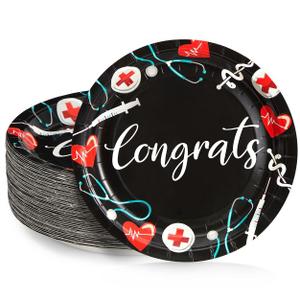 Sparkle and Bash 80 Pack Nurse Paper Plates for Nursing Graduation Party Supplies for Student Nurses, Doctors, Medical Professionals, 9 In
