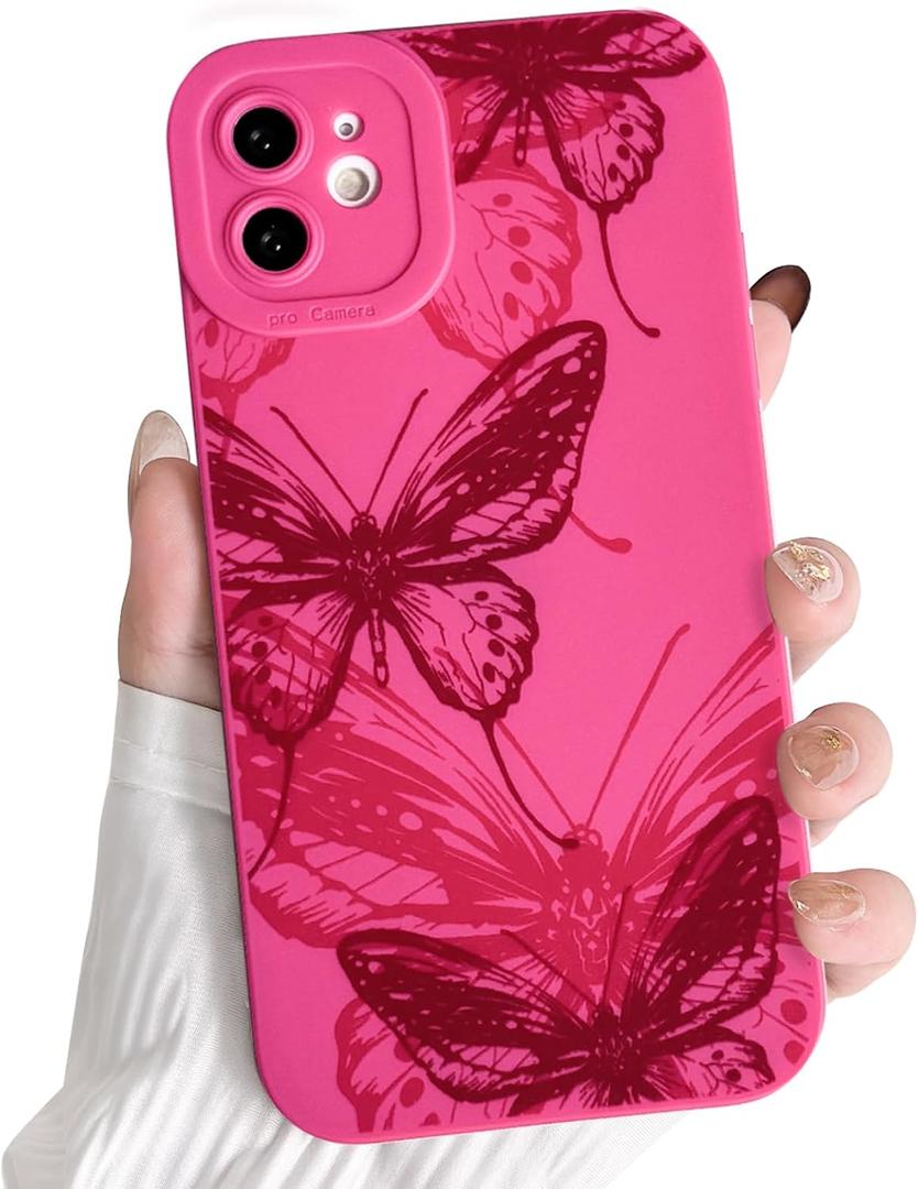 3 x NITITOP Compatible with iPhone 11 Case Cute Aesthetic Butterfly Pattern for Women Girls Soft TPU Shockproof Stylish Full Camera Protective Phone Cover - Rose Red