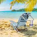 2 Pack Lightweight Portable Camping Beach Chair for Adults, Outdoor Lay Flat Folding Beach Chairs with 5 Positions, Backpack Beach Chair with Towel Bar, Zipper Pouch, Cup Holder, White Striped