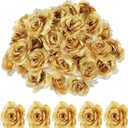 Psyqtsuary Gold Roses Artificial Flowers, 30 Pcs Fake Silk Gold Flowers Real Looking Faux Blossom Rose Flower Head for Wedding Bouquet Party Decor DIY Crafts Floral Arrangements
