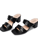 Summer Sandals for Women - 2 Inch Heeled, Chunky, Block Heel, Open Toe, Soft Straps, Comfortable, Casual, Walking Sandals - Black, Size 6