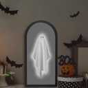 2025 Halloween Ghost Mirror  19.6" x 9.4" Hologram Ghost Mirror, Halloween Ghost Decorations Indoor for Fireplace, Living Room, Bedroom, DIY Haunted House Props (Round Border)