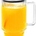 24oz Ribbed Glass Cups with Lids and Straws Handle Thick Leak Proof Drinking Glasses Tumbler for Gift Cold Drink Smoothie Boba Tea(Ribbed with Thick Plastic Lid)