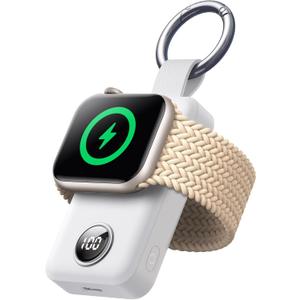 JOYROOM Portable 2000mAh Wireless Charger Compatible for Apple Watch Series 9/8/7/6/5/SE/4/3/2/UItra 2/Ultra, Compact Magnetic iWatch Charger Keychain Style Travel Essentials (White)