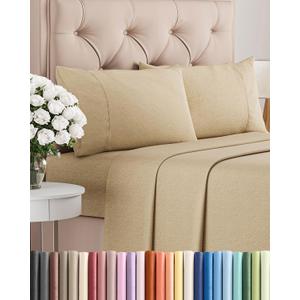 Queen Size 4 Piece Hotel Luxury Bed Sheet Set - Breathable, Cooling, Deep Pocket, Easy-Fit, Soft & Wrinkle Free - Heathered Tan