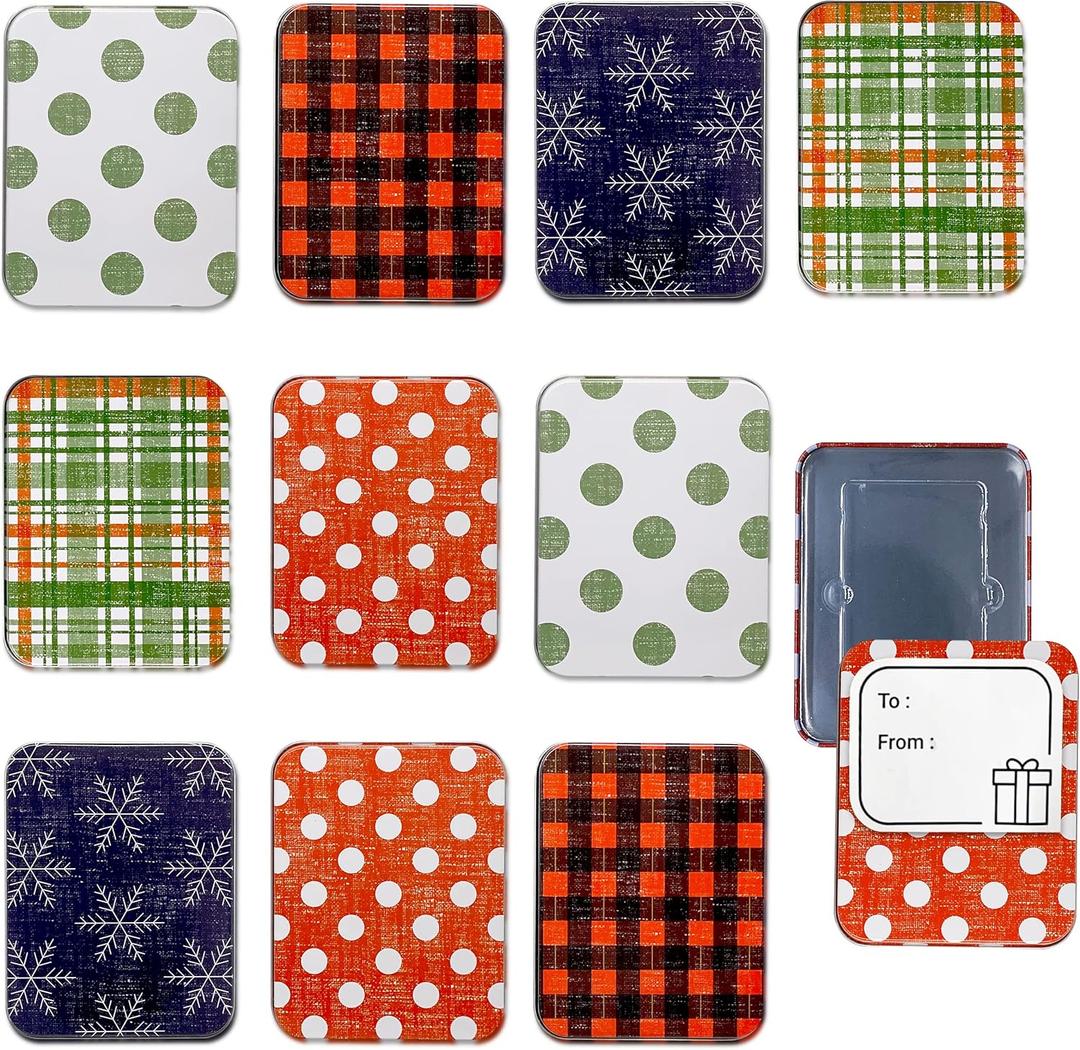 WDS Premium Gift  Card Holders Tins for Christmas - 10 Rustic Metal Tin Boxes Holders with Lids for Gift Cards & Money - Box Perfect for Birthday Valentine's Easter - Custom Boxed for Easy Gift Giving