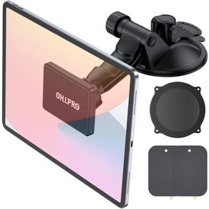 OHLPRO Dashboard Magnetic Tablet Holder for Car, Windshield iPad Car Phone Suction Cup Mount with Magnets, for All 6"-11" Apple Phones iPad Samsung Galaxy Tab Tablet, 360 Rotation, Black