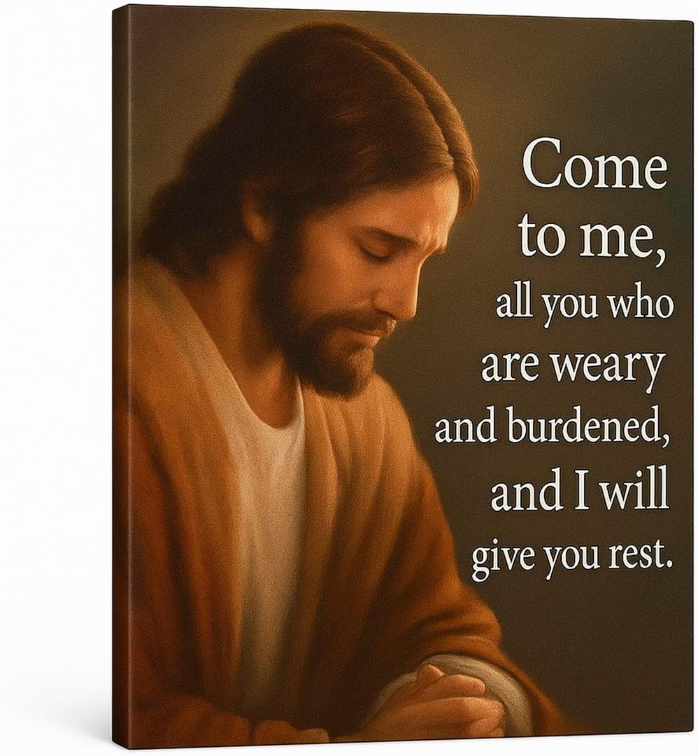 DoawBang Jesus Wall Art Canvas Come to Me Matthew 11:28 Scripture 12x16 inch Inspirational Christian Decor for Prayer Room, Home, or Office