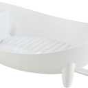 Dish Drying Rack Oval Shaped Drainer with Utensil Holder Plate Bowl Cutlery Storage Container Vegetable Basket Kitchen Counter Cabinet Organizer Utensil Holder Plate Bowl Basket, White