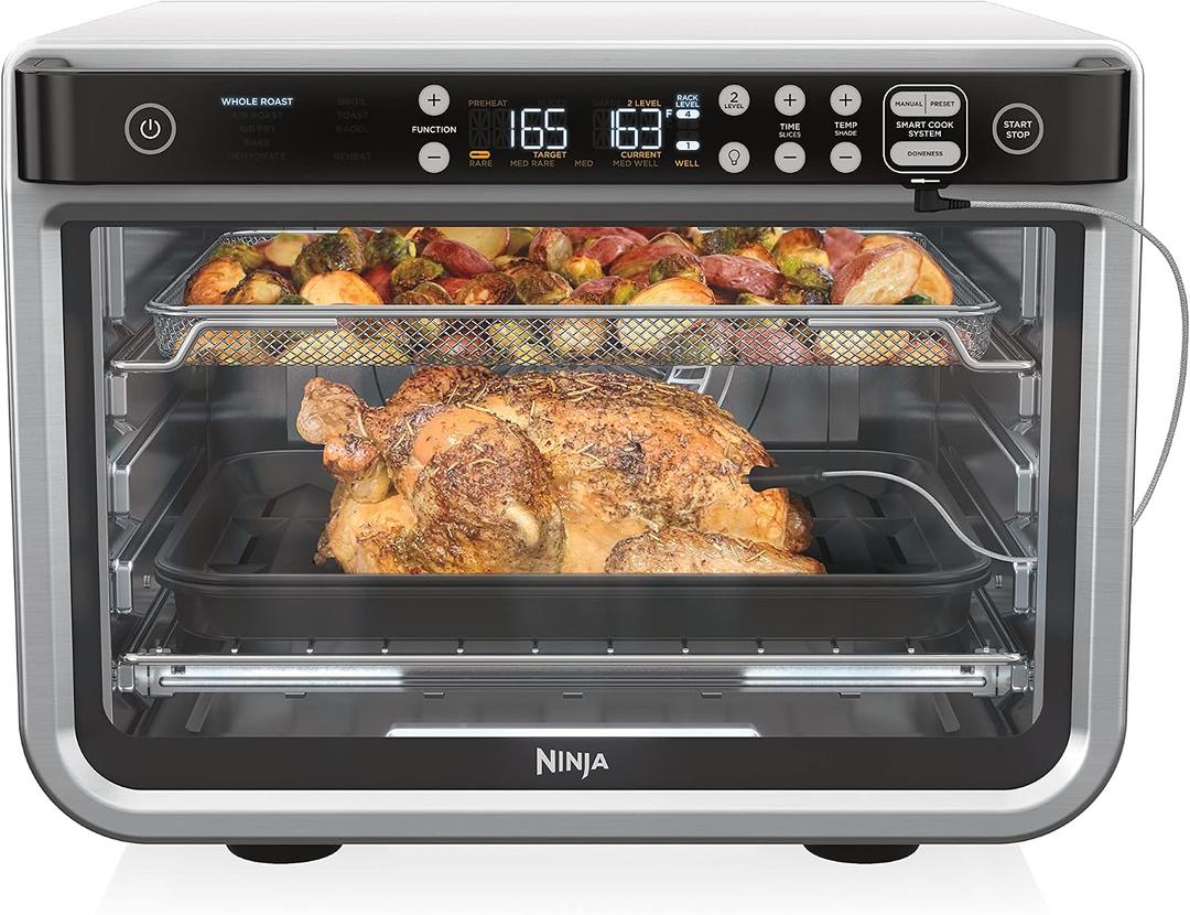 Ninja DT251 Foodi 10-in-1 Smart XL Air Fry Oven, Bake, Broil, Toast, Roast, Digital Toaster, Thermometer, True Surround Convection up to 450F, includes 6 trays & Recipe Guide, Silver, 10-in-1 With Thermometer