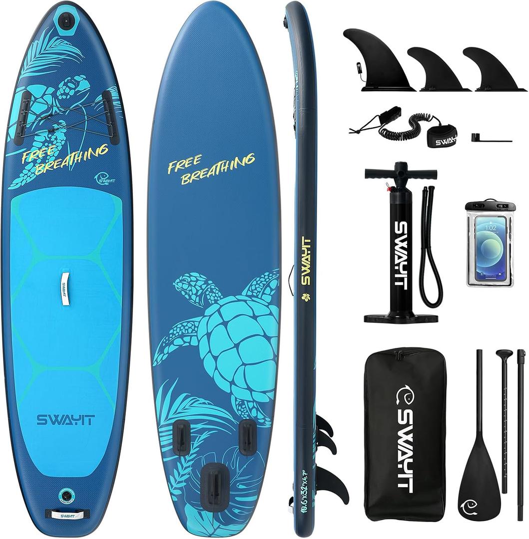 Inflatable Stand Up Paddle Board  Durable SUP for Adults & Youth,33" Wide Blow Up Paddle Board with Paddle, Pump, Backpack,Leash  All Around Stable for All Skill Levels, Carries up to 450 lbs (Turtle Deep Blue)