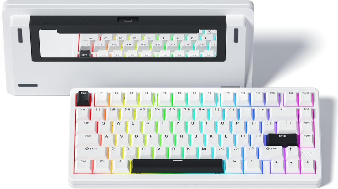 Womier SK75 75% Keyboard with Full Aluminum Wireless Mechanical Gaming Keyboard, VIA Custom Pre-lubed POM Switches RGB Creamy Gaming Key Board, 3-Modes Gasket Hot Swappable, White