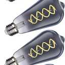 Kiraralite ST19(ST58) LED Smoky Grey Glass Edison Bulb, Vintage, Daylight 5000K, Antique Flexible Spiral LED Filament Light Bulb, Dimmable, 300LM, 4.5W Equivalent to 40W, E26 Base, 4 pack